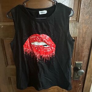 Magic Black Muscle Tee with Red Lip Graphic
